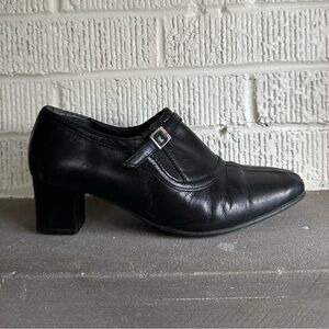 Predilection black leather shoe with silver buckle detail.  Size 38 ( 7.5)Witchy